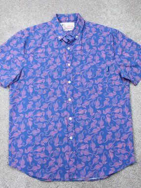 Chubbies AOP Shirt Mens Medium Blue/Pink Seahorse All Over Print Stretch S/S